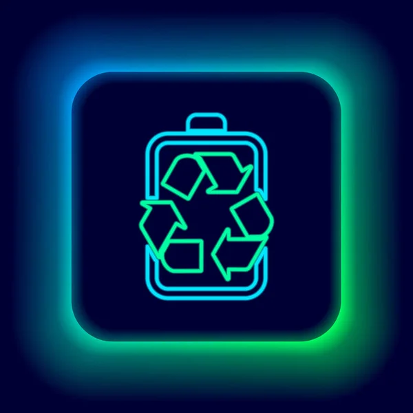 Ligne Lumineuse Néon Batterie Avec Icône Ligne Symbole Recyclage Isolé — Image vectorielle