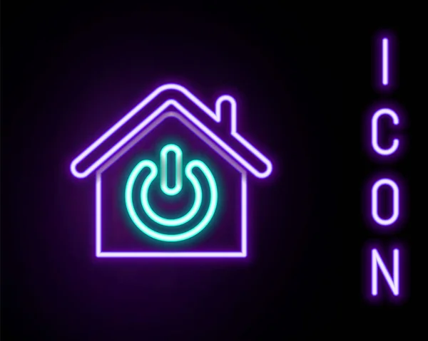 Zářící Neonová Čára Ikona Smart Home Izolovaná Černém Pozadí Dálkové — Stockový vektor