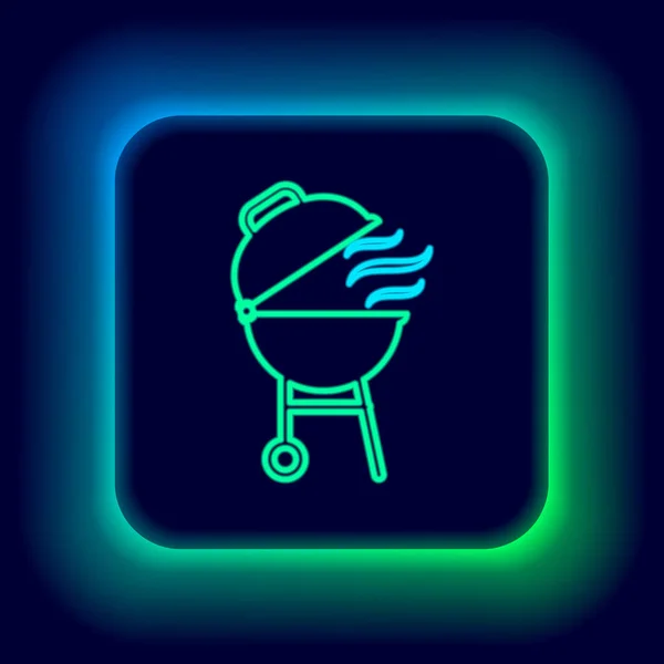 Glowing Neon Line Barbecue Grill Icon Isolated Black Background Bbq — Stock Vector