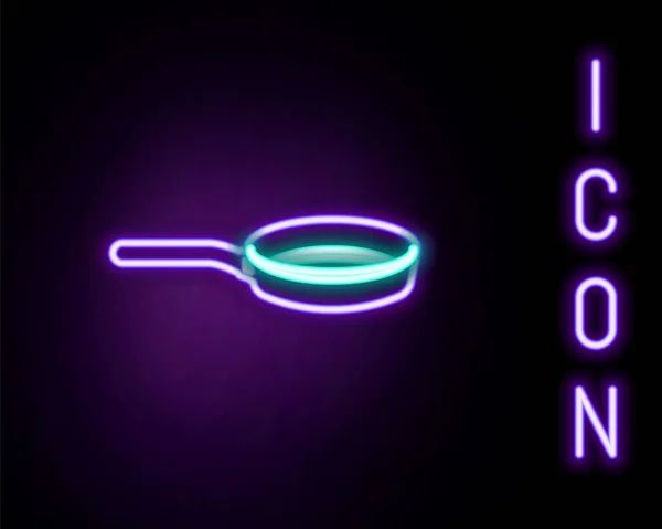 Leuchtende Neon Linie Bratpfanne Symbol Isoliert Auf Schwarzem Hintergrund Frittieren — Stockvektor