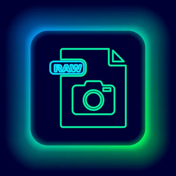 Gloeiende Neon Lijn Raw Bestand Document Download Rauwe Knop Pictogram — Stockvector