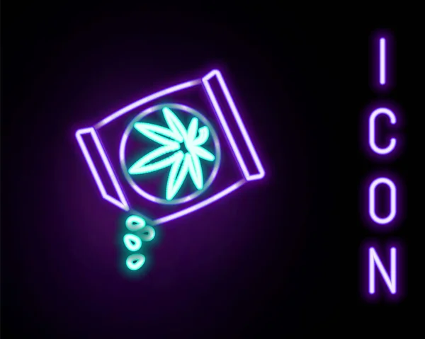 Leuchtende Neon Line Marihuana Oder Cannabis Samen Einer Tüte Symbol — Stockvektor