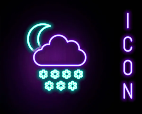 Glödande Neon Line Moln Med Snö Och Måne Ikon Isolerad — Stock vektor