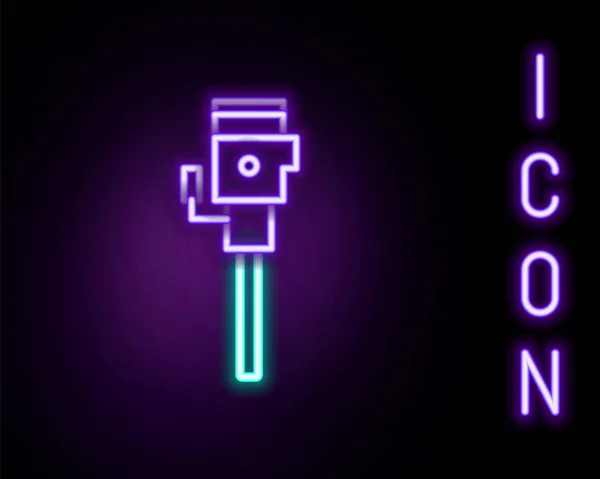 Gloeiende Neon Lijn Bouw Drilboor Pictogram Geïsoleerd Zwarte Achtergrond Kleurrijk — Stockvector
