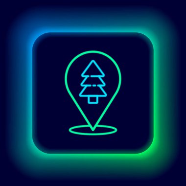 Siyah arkaplanda izole edilmiş bir harita ikonu üzerinde parlayan neon hattı konumu. Renkli taslak konsepti. Vektör