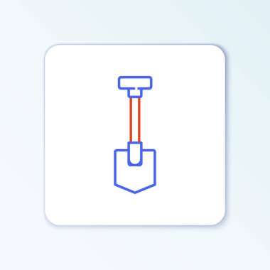 Beyaz arkaplanda çizgi küreği simgesi izole edildi. Bahçe aletleri. Bahçecilik, tarım, çiftçilik aleti. Renkli taslak konsepti. Vektör