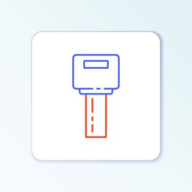 Uzaktan kumandalı çizgi araba anahtarı beyaz arkaplanda izole edilmiş. Araba anahtarı ve alarm sistemi. Renkli taslak konsepti. Vektör