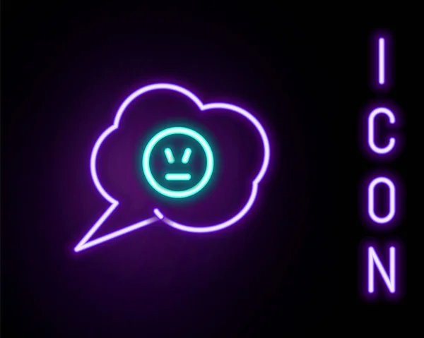Leuchtende Neonfarbene Sprechblase Mit Wütendem Lächeln Auf Schwarzem Hintergrund Emoticon — Stockvektor