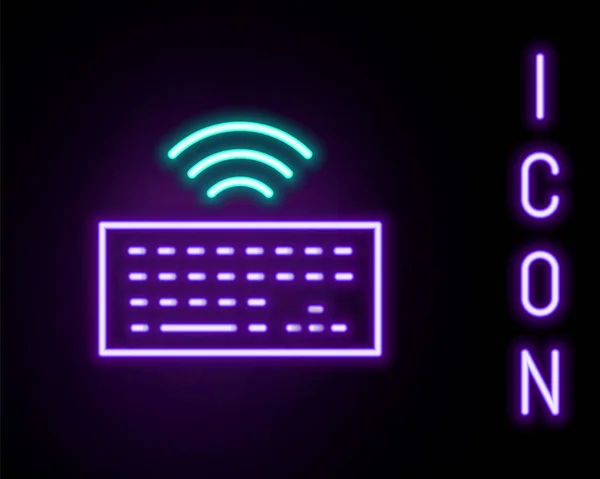 发光的霓虹灯线无线计算机键盘图标隔离在黑色背景 Pc组件标志 物联网概念与无线连接 五彩缤纷的概念 — 图库矢量图片