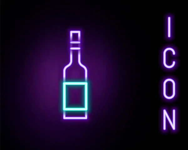 Glödande Neon Line Glasflaska Vodka Ikon Isolerad Svart Bakgrund Färgstarkt — Stock vektor