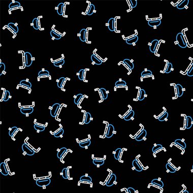 Havlu simgesinde çizgi ekmek ve tuz siyah arkaplanda izole edilmiş kusursuz desen. Ulusal yemek somunu. Geleneksel Ukrayna düğün ekmeği. Vektör