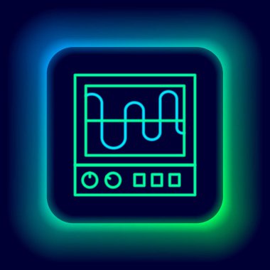 Parlayan neon hattı Oscilloscope sinyal dalga ikonu siyah arkaplanda izole edildi. Renkli taslak konsepti. Vektör
