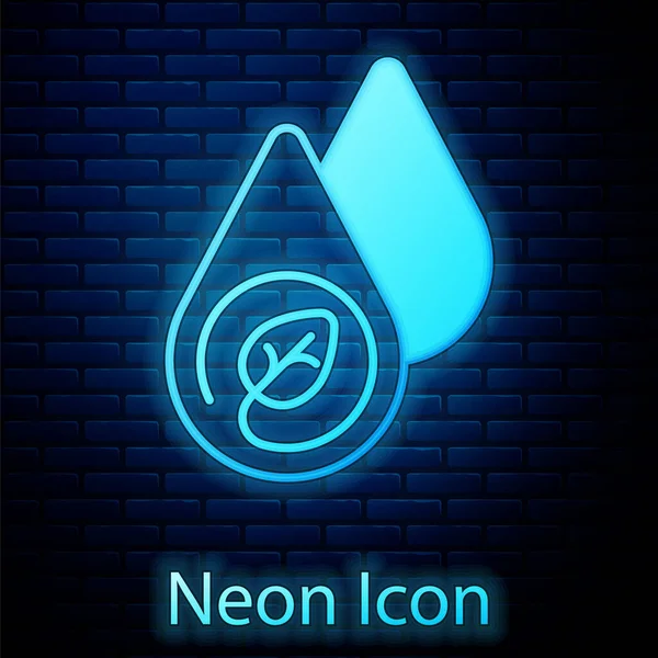 Zářící Neon Vodní Energie Ikona Izolované Cihlové Zdi Pozadí Ekologický — Stockový vektor