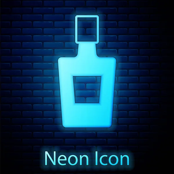 Ragyogó Neon Tequila Palack Ikon Elszigetelt Téglafal Háttér Mexikói Alkohol — Stock Vector