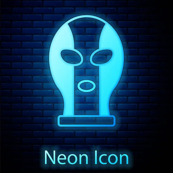 Glödande Neon Mexikanska Brottare Ikon Isolerad Tegelvägg Bakgrund Vektor — Stock vektor