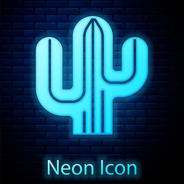 Zářící Ikona Neonového Kaktusu Izolovaná Pozadí Cihlové Stěny Vektor — Stockový vektor
