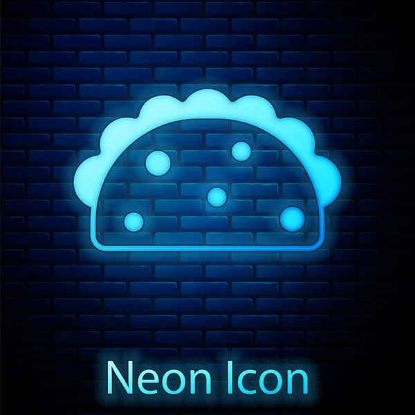 Zářící Neon Taco Ikonou Tortilla Izolované Cihlové Zdi Pozadí Tradiční — Stockový vektor