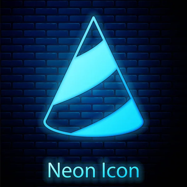 Zářící Neon Party Klobouk Ikona Izolované Cihlové Zdi Pozadí Narozeninová — Stockový vektor
