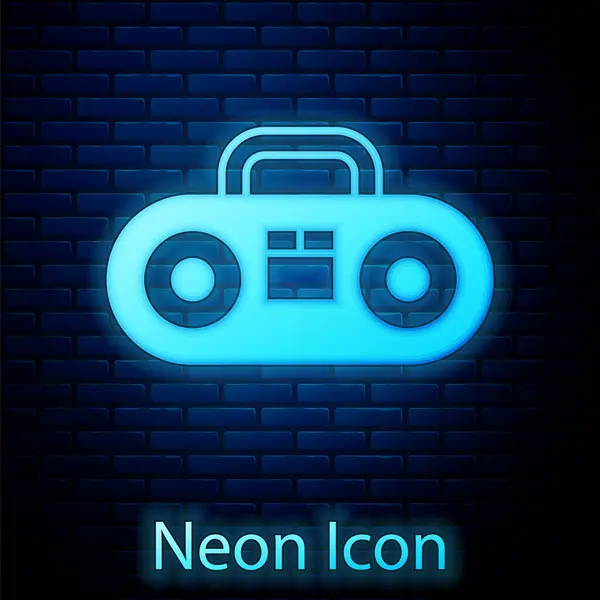 Illuminante Neon Home Stereo Con Due Altoparlanti Icona Isolata Sfondo — Vettoriale Stock