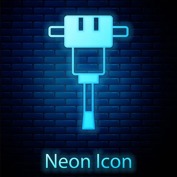 Gloeiende Neon Constructie Drilboor Pictogram Geïsoleerd Baksteen Muur Achtergrond Vector — Stockvector