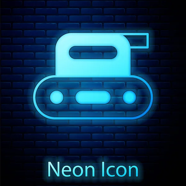 Glödande Neon Elektrisk Hyvel Verktyg Ikon Isolerad Tegel Vägg Bakgrund — Stock vektor