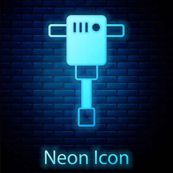 Leuchtende Neon Construction Presslufthammer Symbol Isoliert Auf Backsteinwand Hintergrund Vektor — Stockvektor