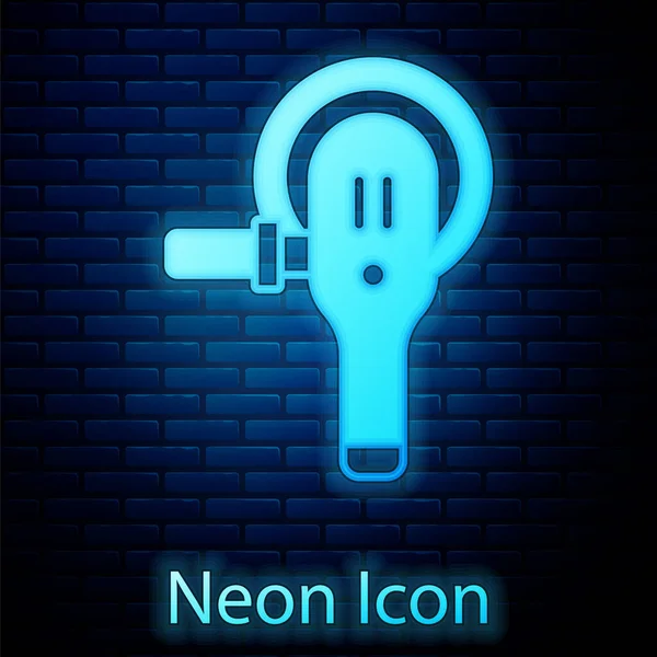 Parlayan Neon Açılı Öğütücü Simgesi Tuğla Duvar Arka Planında Izole — Stok Vektör