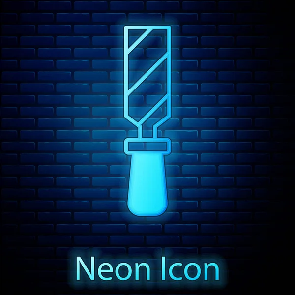 Brilhante Neon Rasp Ícone Arquivo Metal Isolado Fundo Parede Tijolo — Vetor de Stock