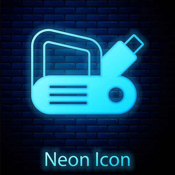 Leuchtende Neon Elektrische Hobelwerkzeug Symbol Isoliert Auf Ziegelwand Hintergrund Vektor — Stockvektor