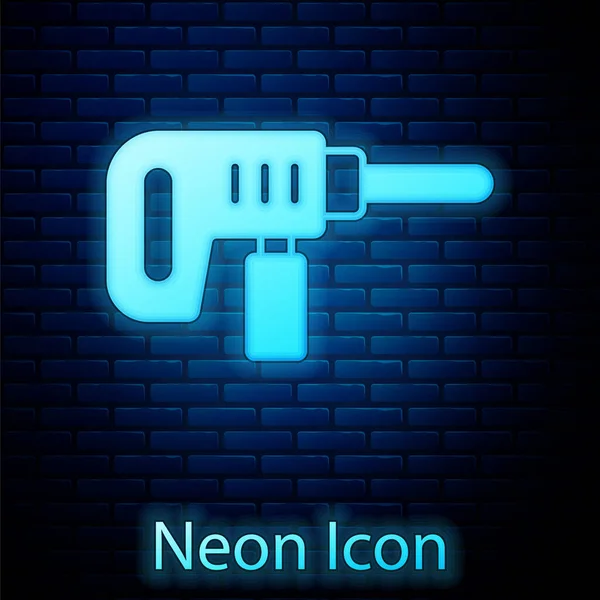 Glowing Neon Listrik Ikon Mesin Bor Terisolasi Dinding Bata Latar - Stok Vektor