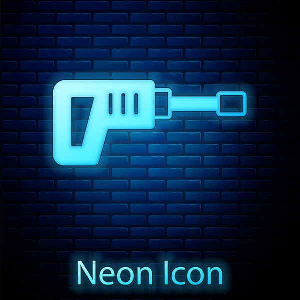 Leuchtende Neon Elektrische Bohrhammer Bohrmaschine Symbol Isoliert Auf Backsteinwand Hintergrund — Stockvektor