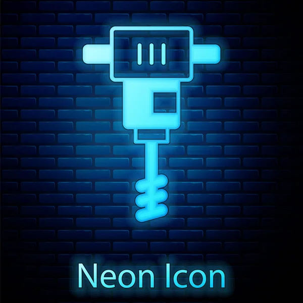 Žhnoucí Neon Elektrický Ruční Betonový Mixér Ikona Izolované Pozadí Cihlové — Stockový vektor