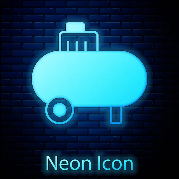Leuchtende Neon Luftkompressor Symbol Isoliert Auf Backsteinwand Hintergrund Vektor — Stockvektor