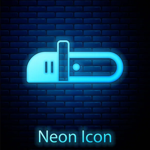 Gloeiende Neon Kettingzaag Pictogram Geïsoleerd Bakstenen Muur Achtergrond Vector — Stockvector