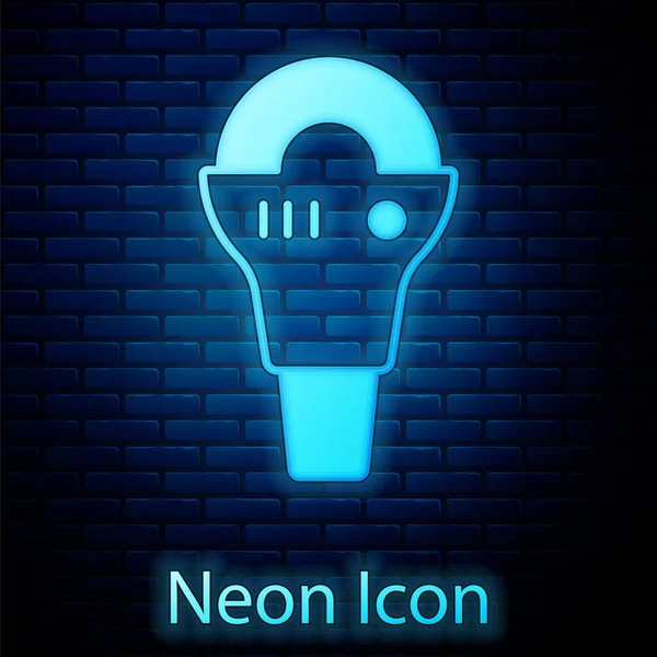 Glödande Neon Vinkel Kvarn Ikon Isolerad Tegel Vägg Bakgrund Vektor — Stock vektor