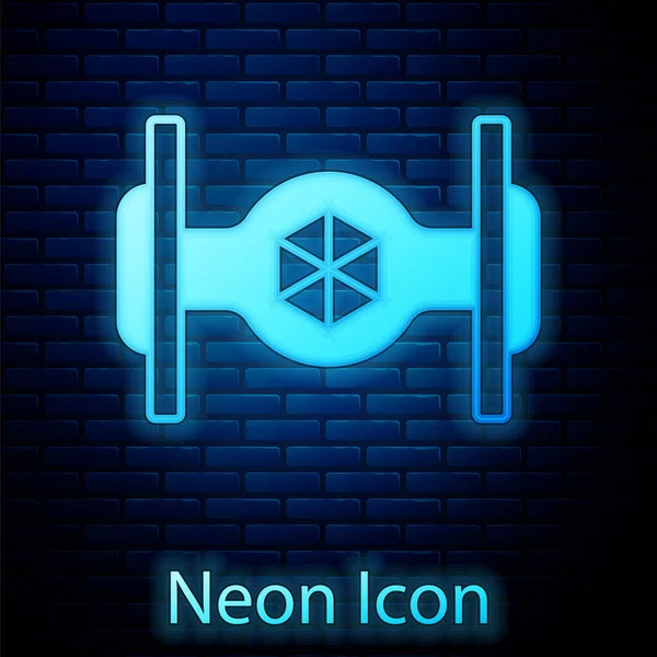 Gloeiende Neon Cosmic Schip Icoon Geïsoleerd Bakstenen Muur Achtergrond Vector — Stockvector