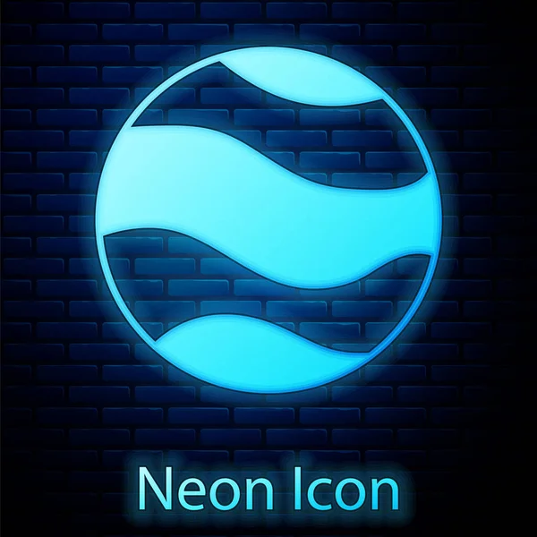 Brilhante Neon Planet Ícone Isolado Fundo Parede Tijolo Vetor — Vetor de Stock