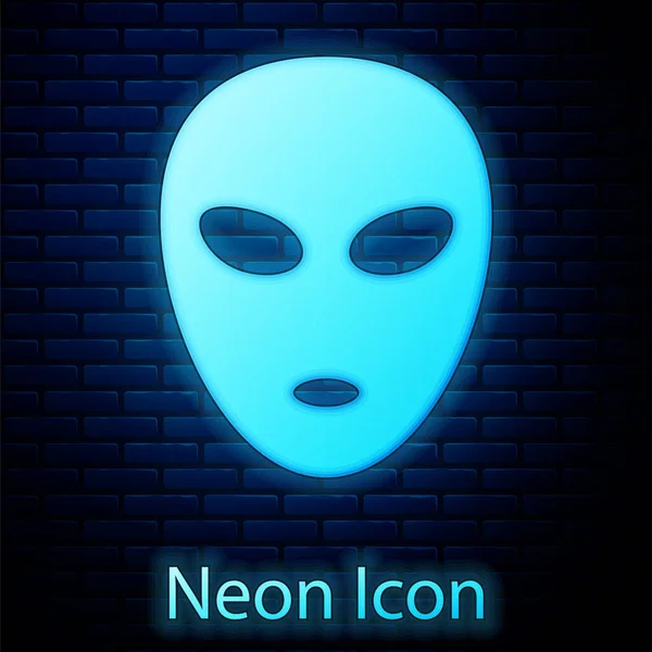 Zářící Neon Alien Ikona Izolované Cihlové Zdi Pozadí Mimozemská Mimozemská — Stockový vektor