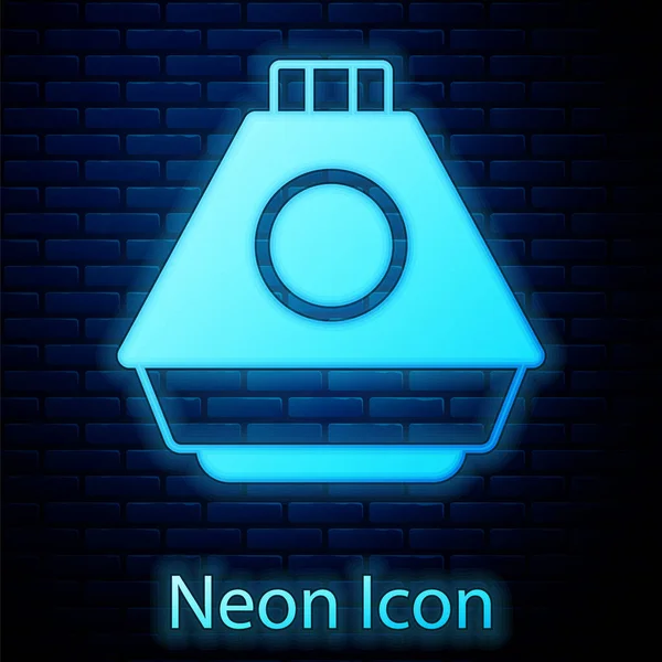 Brilhante Neon Ícone Cápsula Espacial Isolado Fundo Parede Tijolo Vetor — Vetor de Stock