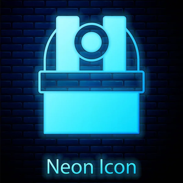 Zářící Neon Astronomická Hvězdárna Ikona Izolované Pozadí Cihlové Stěny Observatoř — Stockový vektor