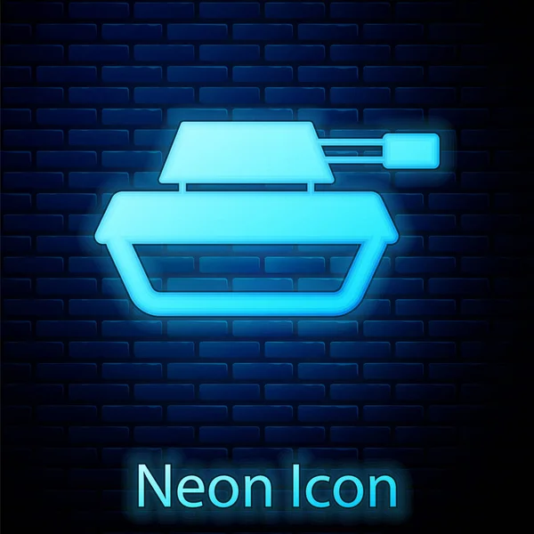 Glödande Neon Militär Tank Ikon Isolerad Tegel Vägg Bakgrund Vektor — Stock vektor