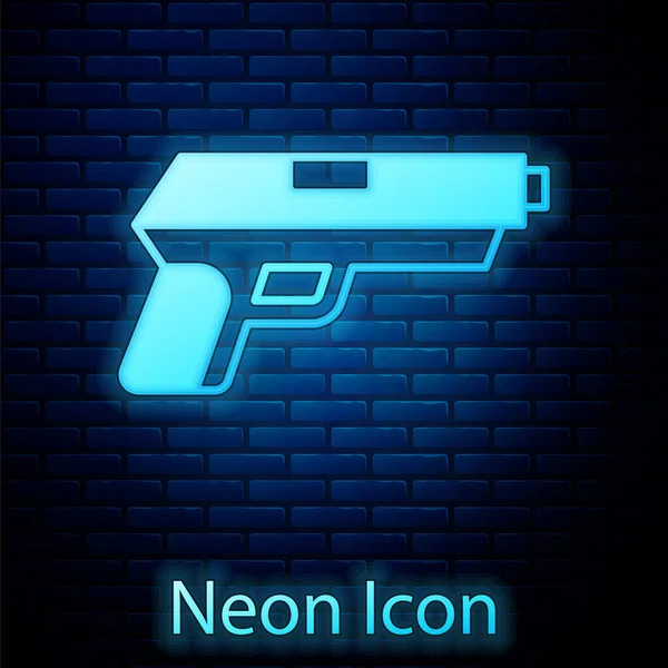 Luci Neon Pistola Pistola Icona Isolata Sfondo Muro Mattoni Polizia — Vettoriale Stock