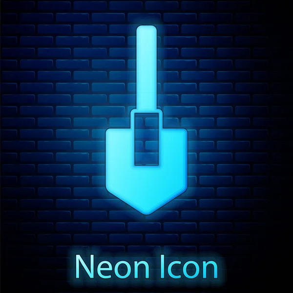 Glödande Neon Skyffla Ikonen Isolerad Tegel Vägg Bakgrund Trädgårdsredskap Verktyg — Stock vektor
