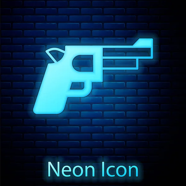 Brillante Pistola Neón Pistola Icono Aislado Fondo Pared Ladrillo Pistola — Vector de stock