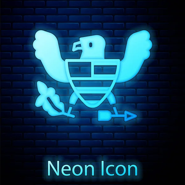 Ragyogó Neon Eagle Ikon Elszigetelt Téglafal Háttér Amerikai Elnöki Szimbólum — Stock Vector