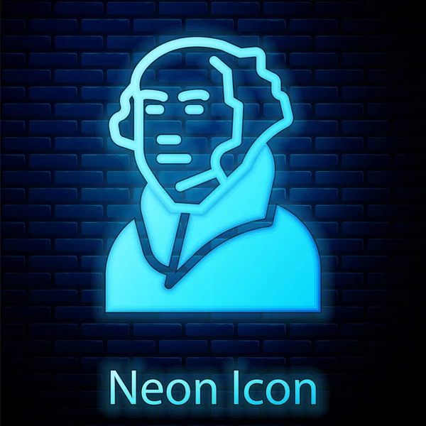 Ragyogó Neon George Washington Ikon Elszigetelt Téglafal Háttér Vektor — Stock Vector