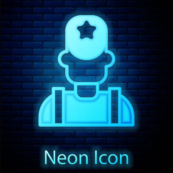 Glowing Neon Sheriff Cowboy Hat Star Badge Icon Isolated Brick — Stock Vector