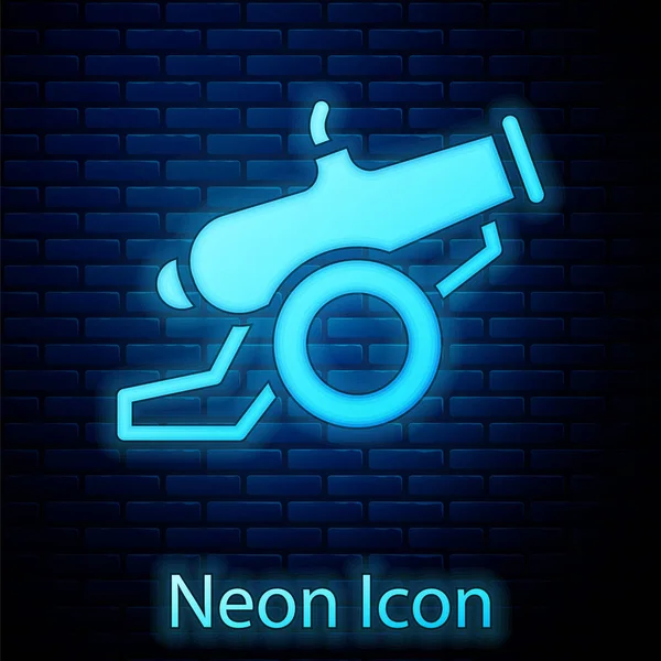 Zářící Ikona Neonového Děla Izolovaná Pozadí Cihlové Stěny Vektor — Stockový vektor