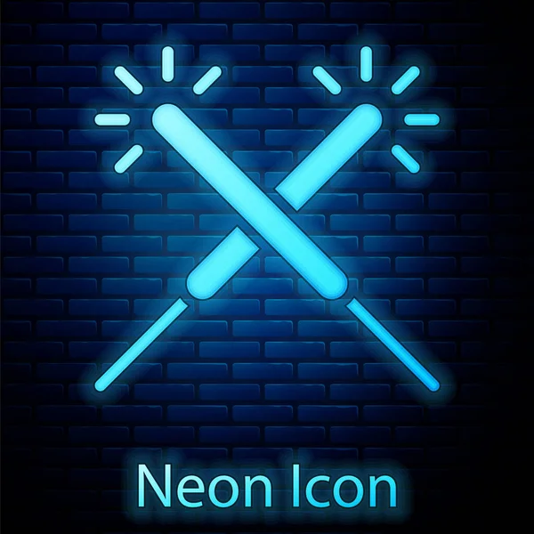 Glödande Neon Sparkler Fyrverkeri Ikon Isolerad Tegel Vägg Bakgrund Festlig — Stock vektor