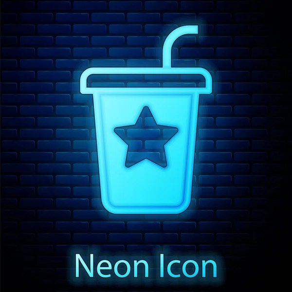 Žhnoucí Neon Papírové Sklo Pitnou Slámou Ikonou Vody Izolované Pozadí — Stockový vektor